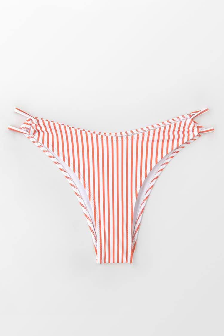 Gestreifte Bikini-Hose mit Riemchen in rosa und weiß