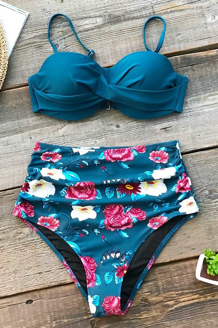 Bikini-Set mit Floral-Muster und High Waist