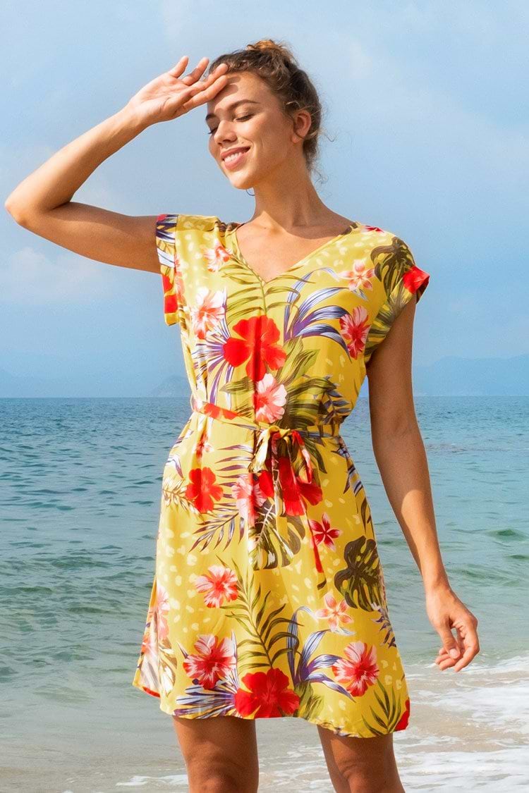 Kurzes Wickelkleid mit floralem Muster