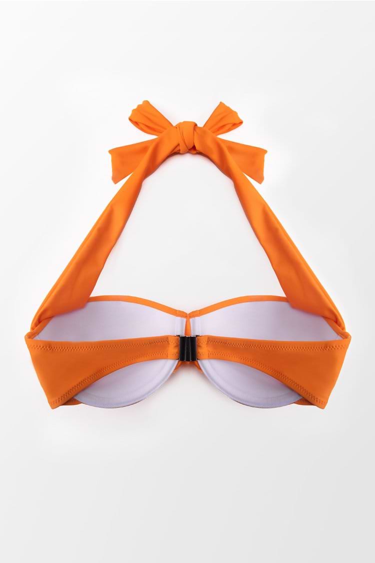 Oranges Bikini-Oberteil mit breiten Trägern und Neckholder