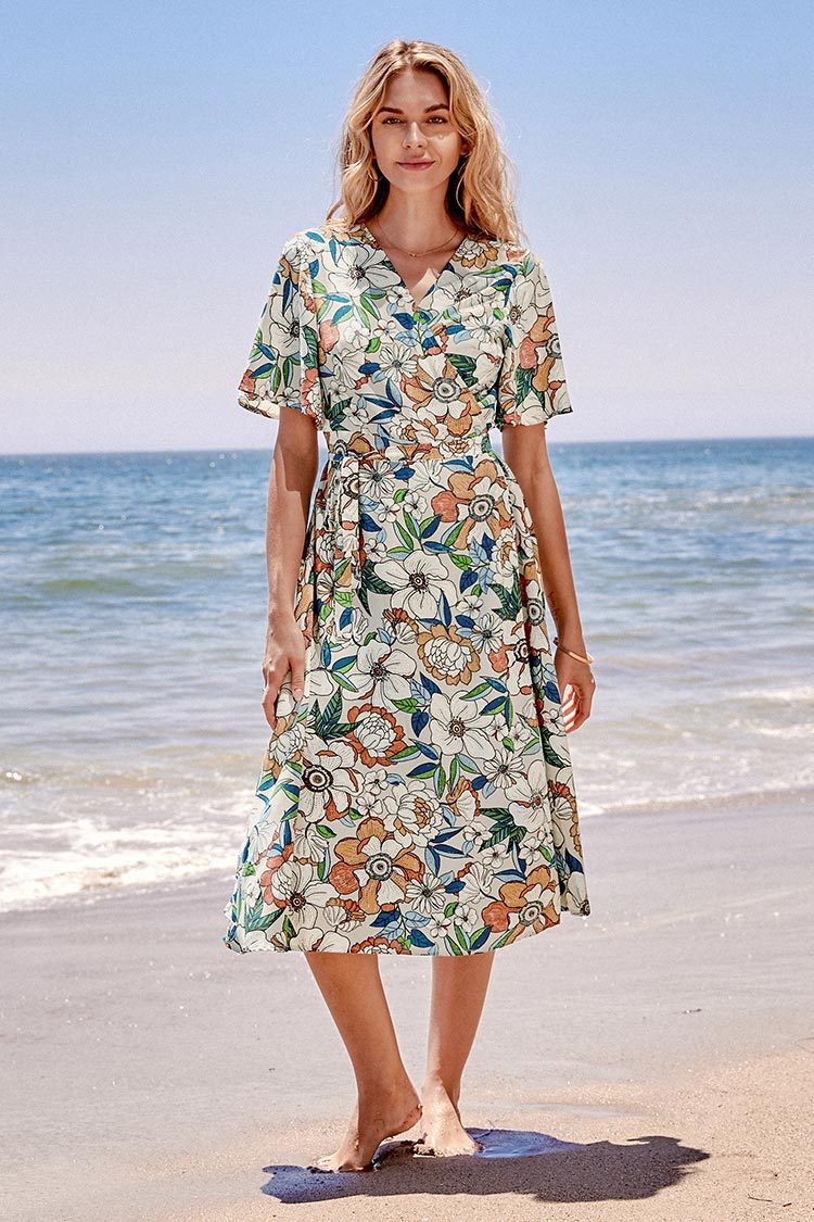 Floral Midikleid mit V-Ausschnitt