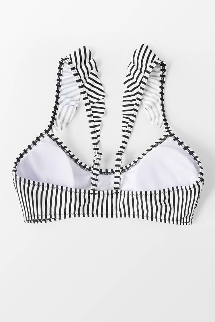 Haut de bikini à rayures verticales à volants