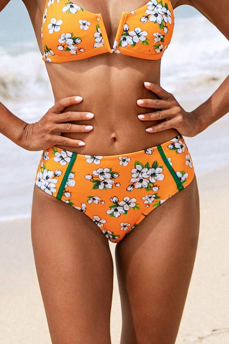 Bikini-Hose mit Blumenmuster in Gelb