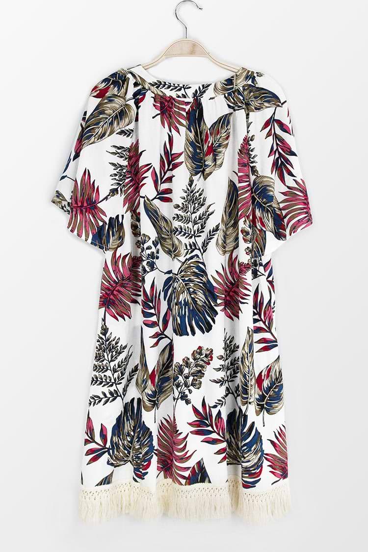 Robe à manches courtes imprimé feuilles