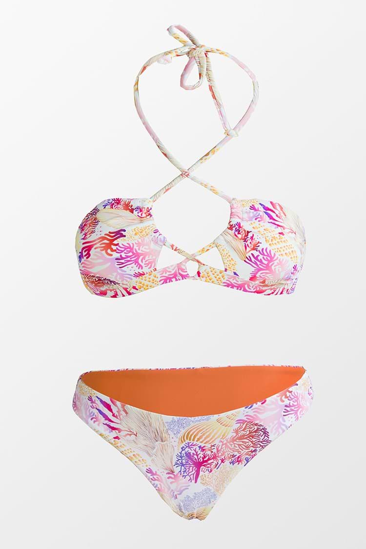 Reversibeler Bikini mit Korallenmuster