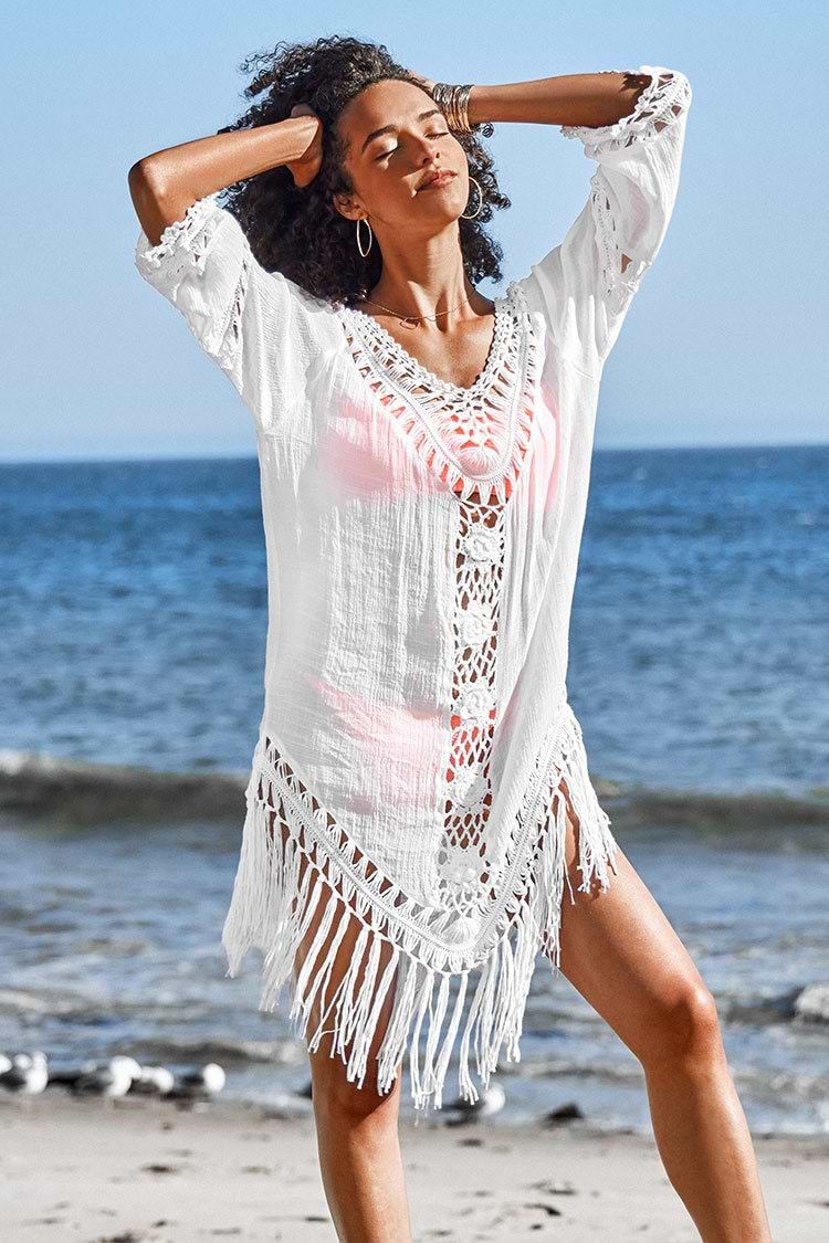 Cover up en crochet à franges