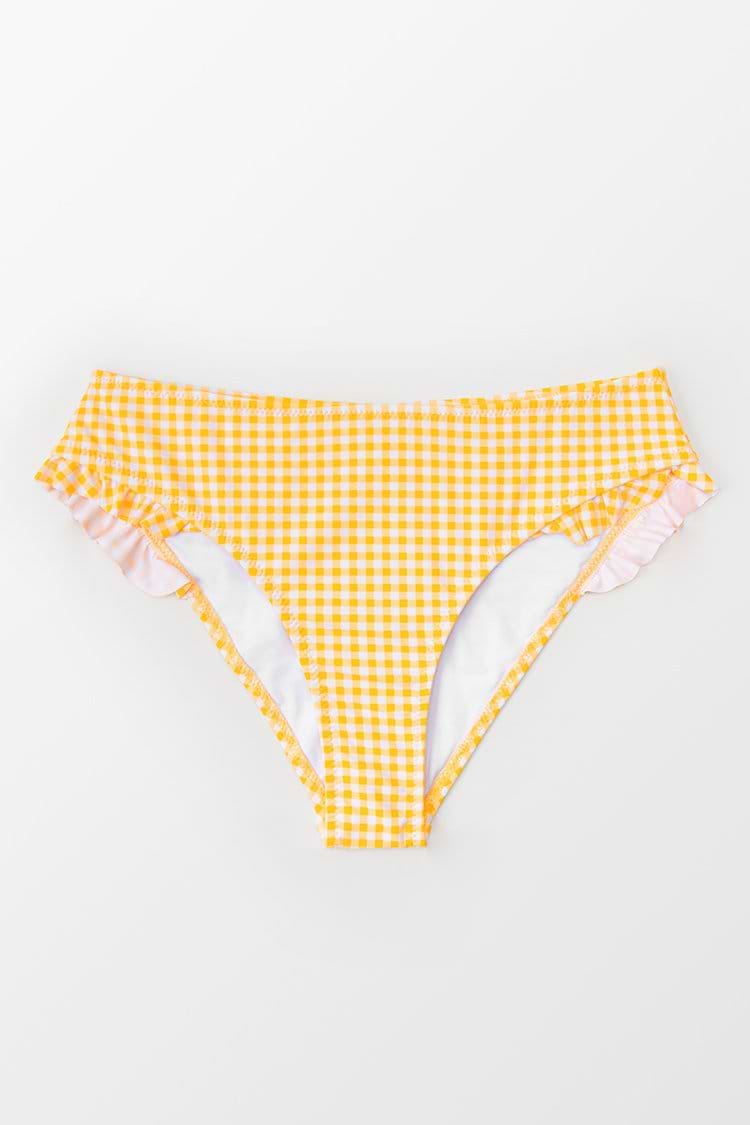 Bas de bikini à volants imprimé vichy jaune