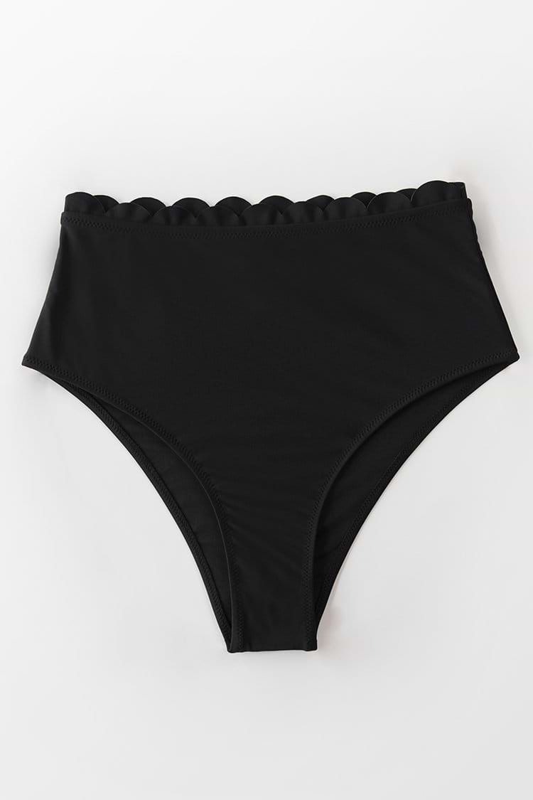 High Waisted Bikini-Hose mit Scalloped-Detail in schwarz