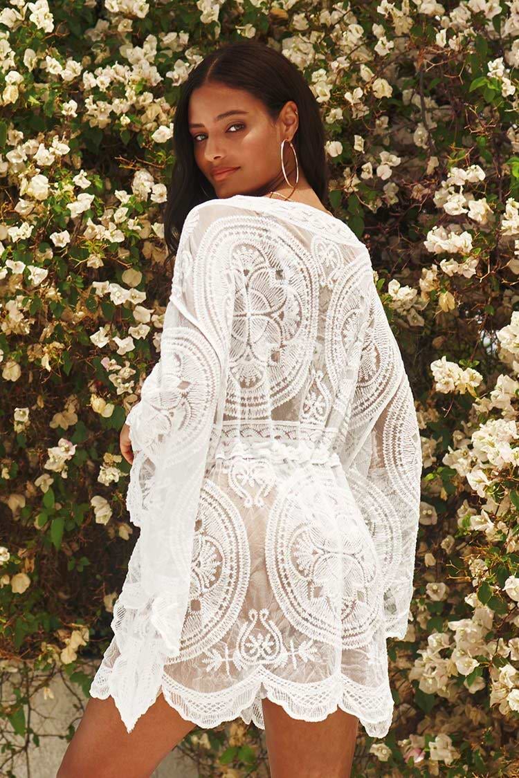 Cover up à broderie blanche