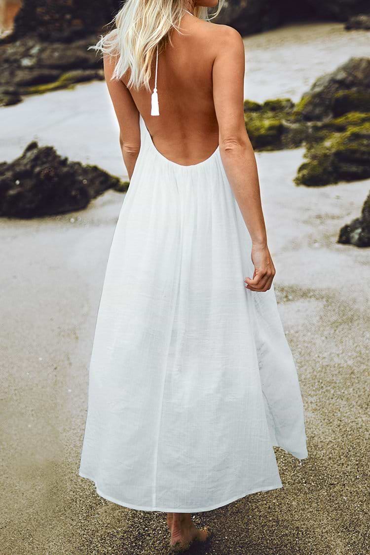 Cover Up blanc dos nu avec des glands