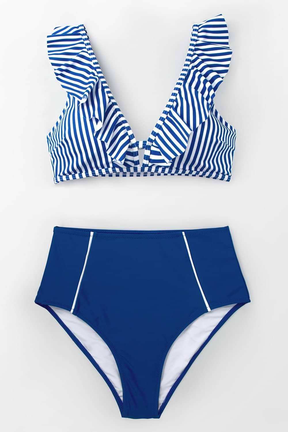 Bikini-Set mit Streifen und High Waist in Blau
