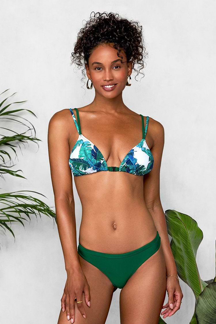 Bikini vert imprimé feuilles à double bretelles