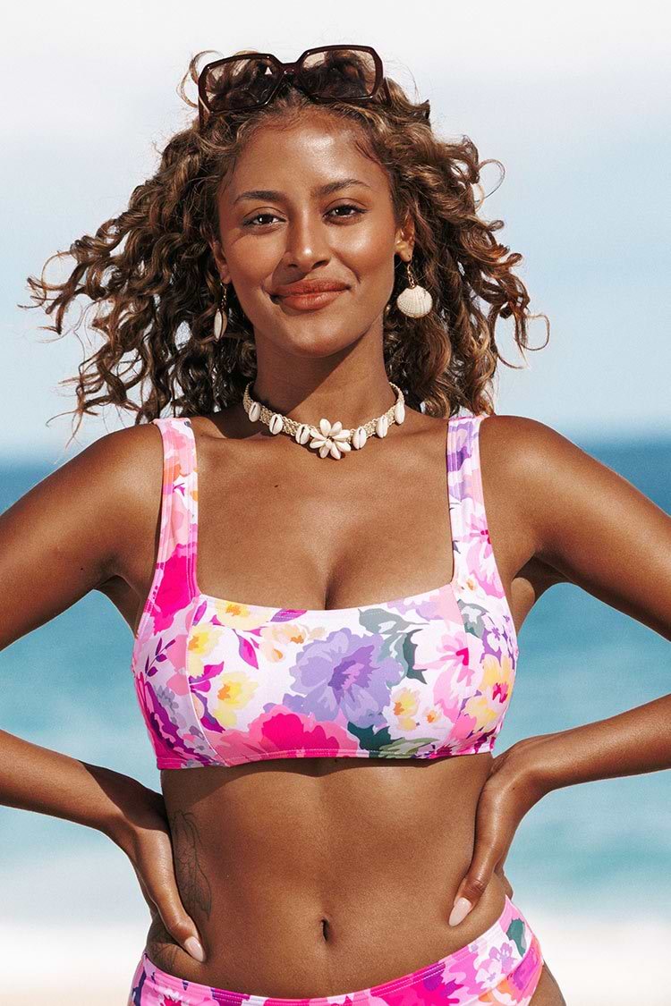 Geblümtes Bikini-Oberteil mit eckigem Ausschnitt