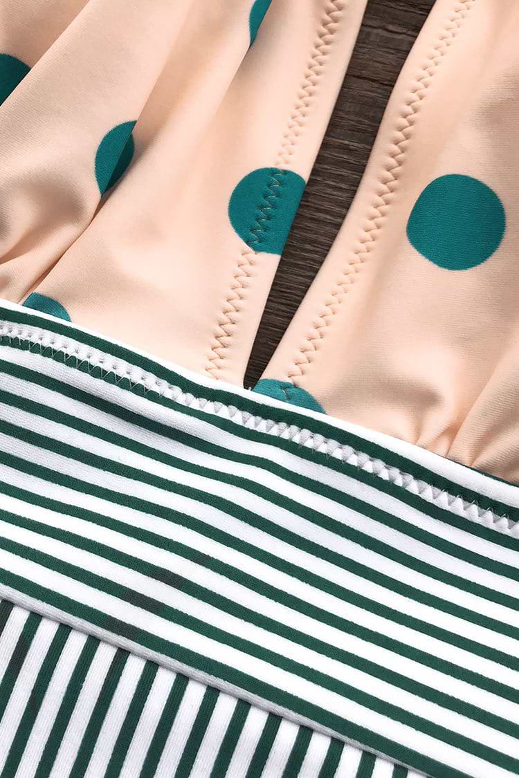 Retro Polka Dot Badeanzug mit Streifen Neckholder