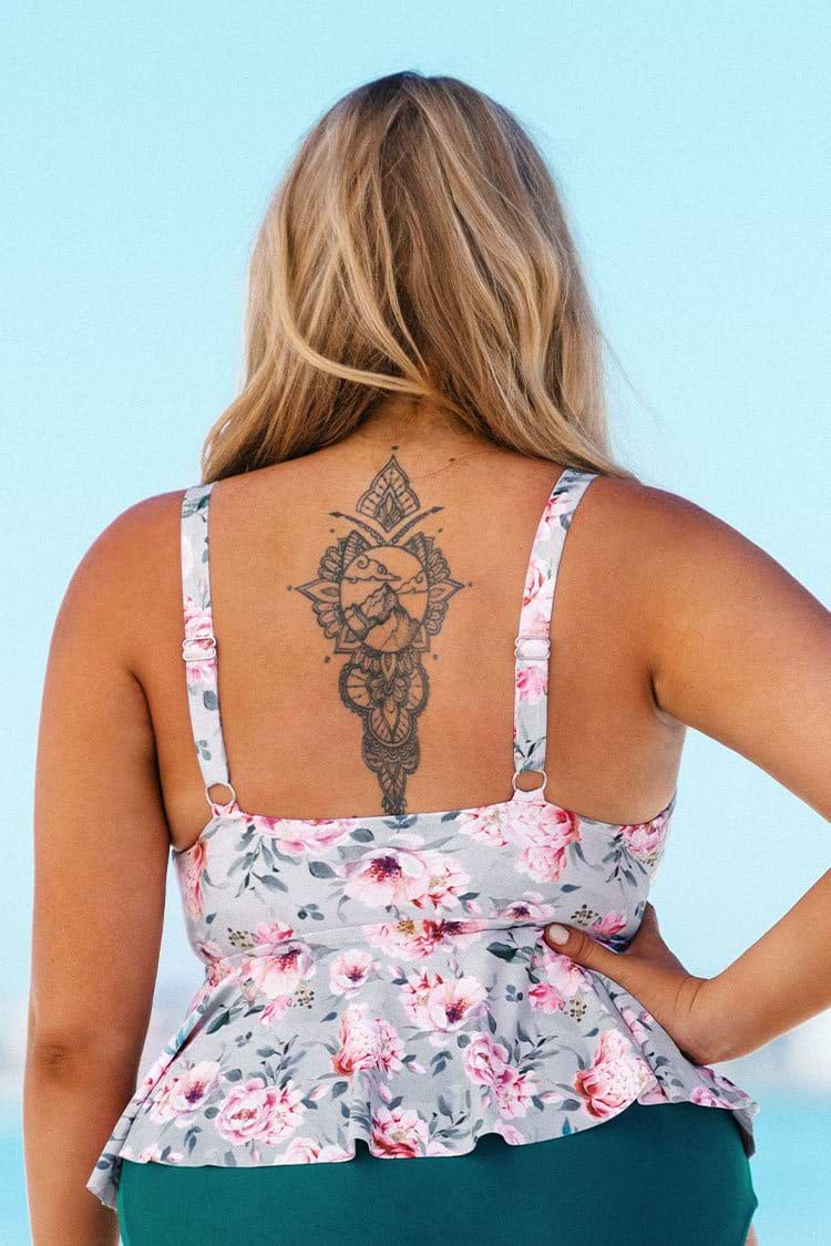 Floral Plus Size Ruffle Tankini Top