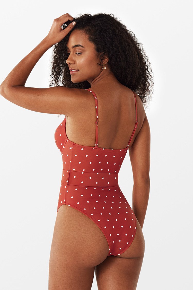 Maillot de bain une pièce ceinturé à pois