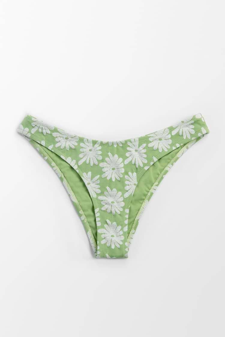 Bas de bikini échancré vert imprimé floral taille basse