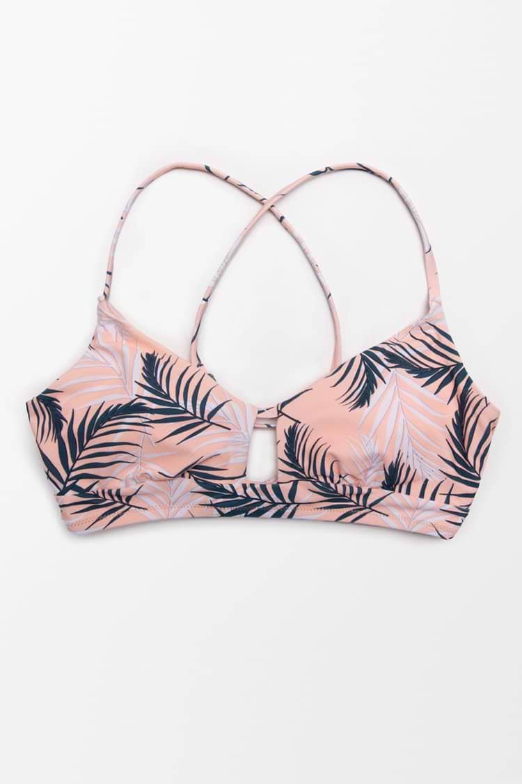 Bikini-Oberteil mit Schnürung und Blattmuster