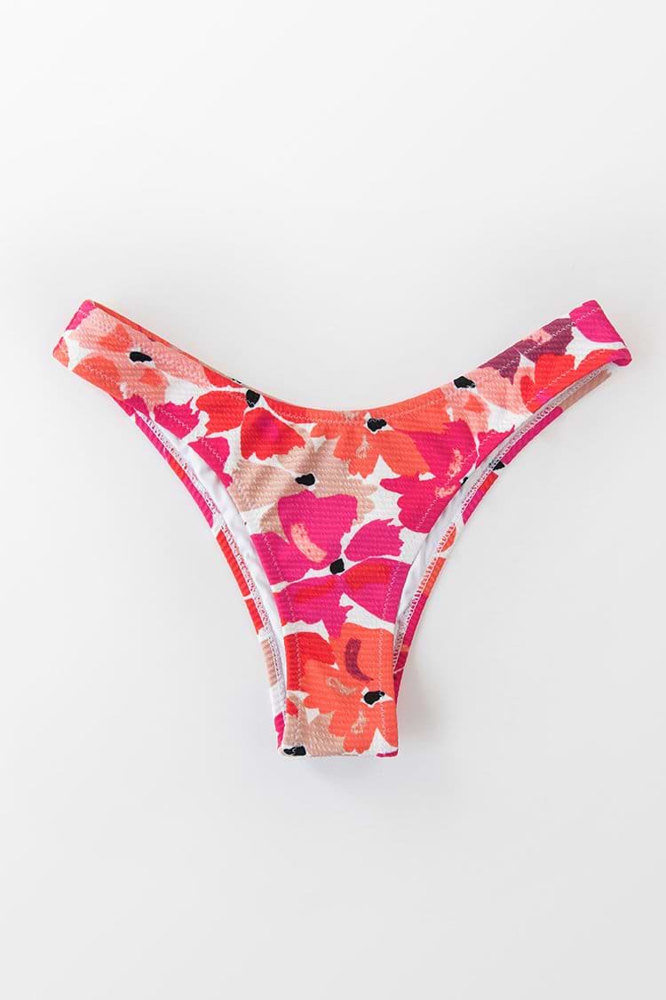 Bas de bikini taille basse imprimé floral rouge