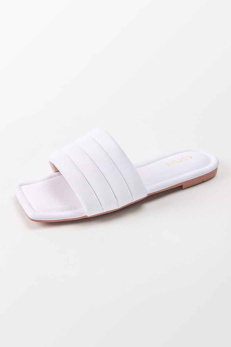 White Orchid Wide Band Square Toe Slide Sandals