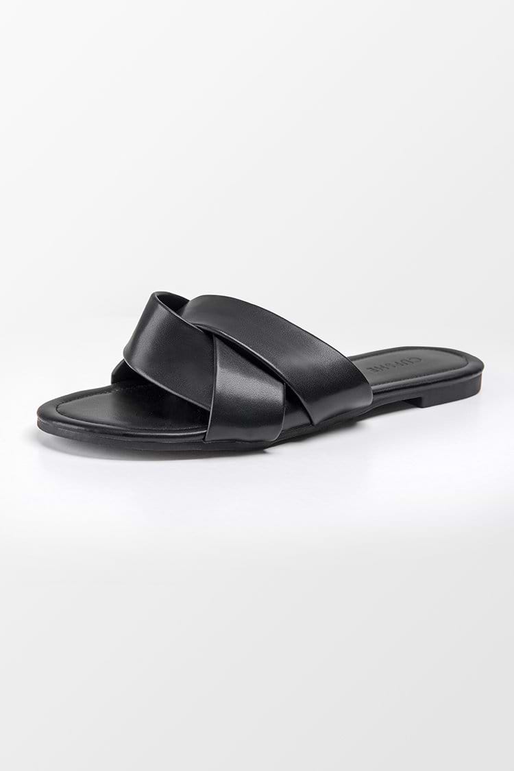 Schwarze Sandalen mit Kreuzriemen