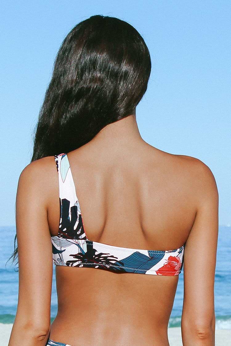 Haut de bikini asymétrique imprimé floral