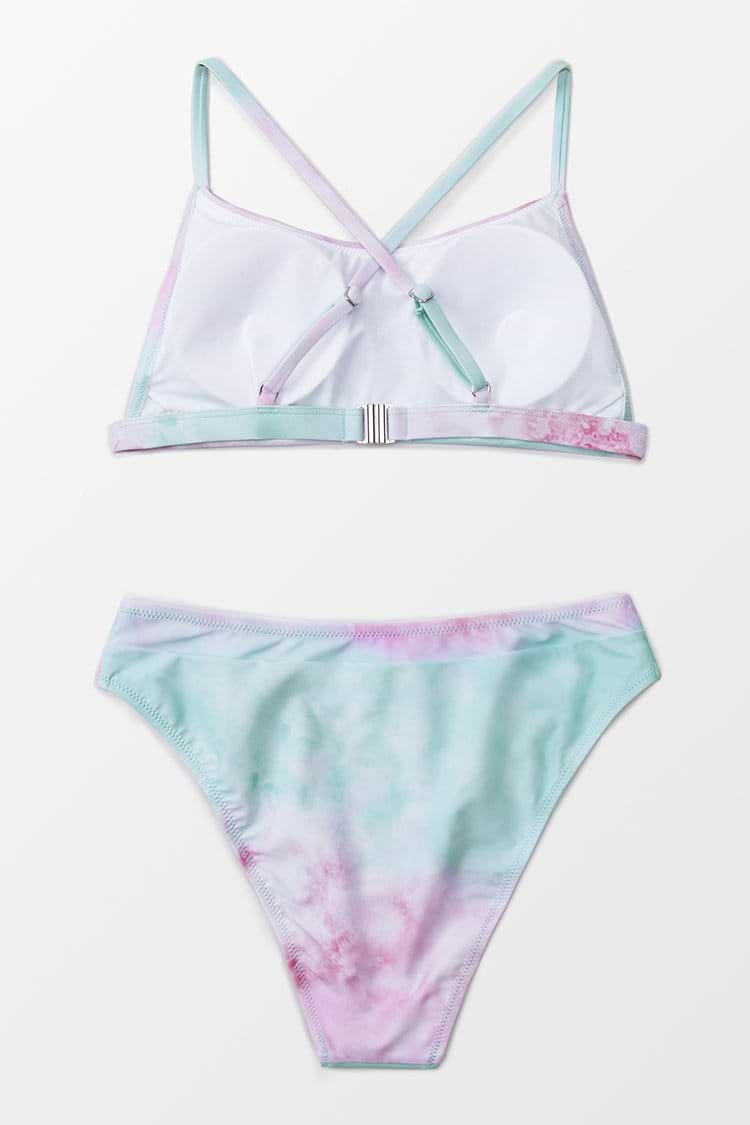 Bikini taille haute croisé tie-dye