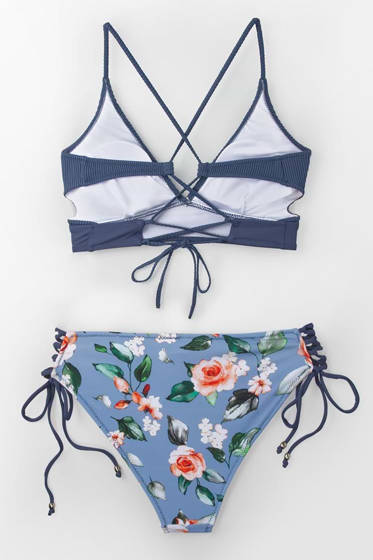 Triangel-Bikini-Set mit Schnürung in Blau
