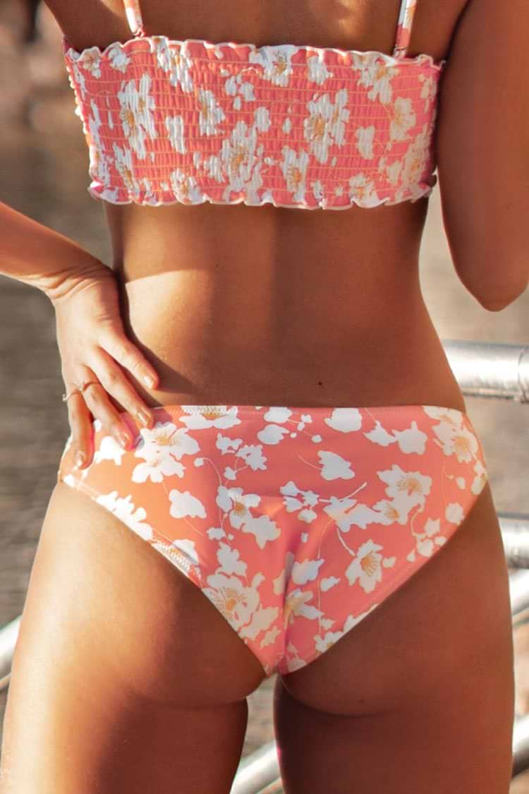 Gesmokte Bikini-Hose mit Blumenmuster
