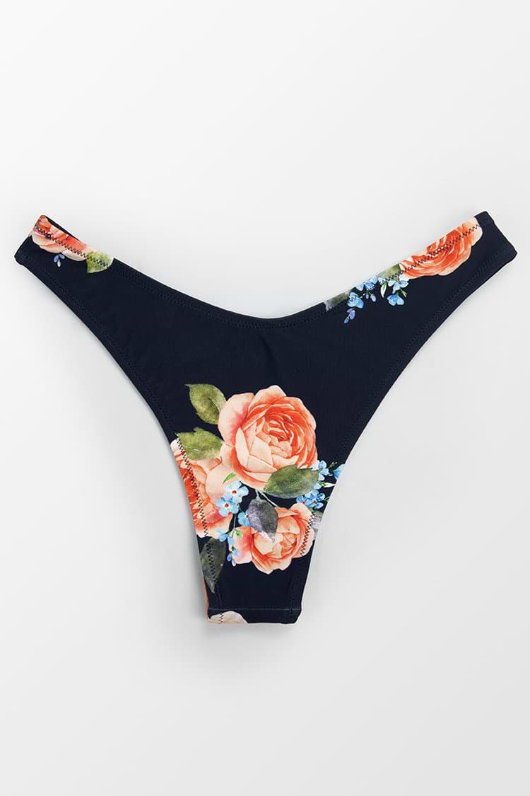 Bas de bikini taille basse imprimé floral bleu marine