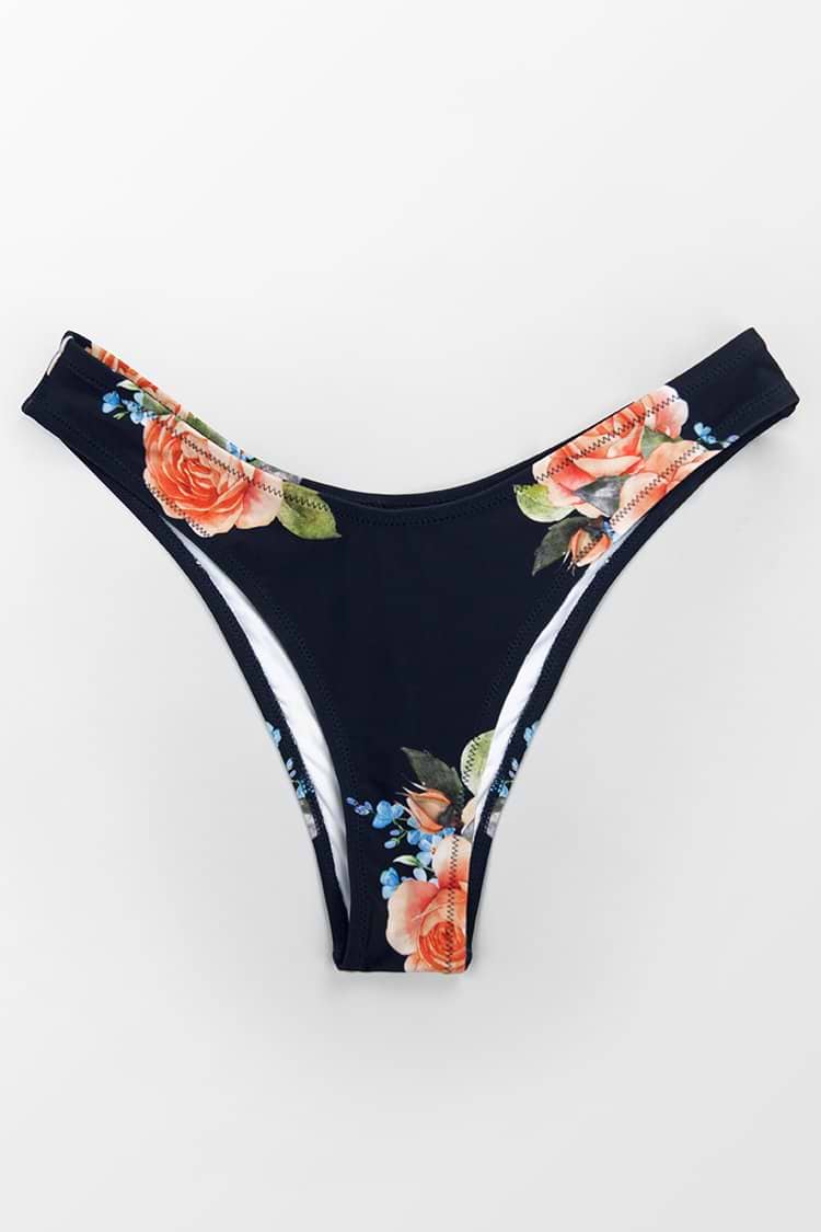 Bas de bikini taille basse imprimé floral bleu marine