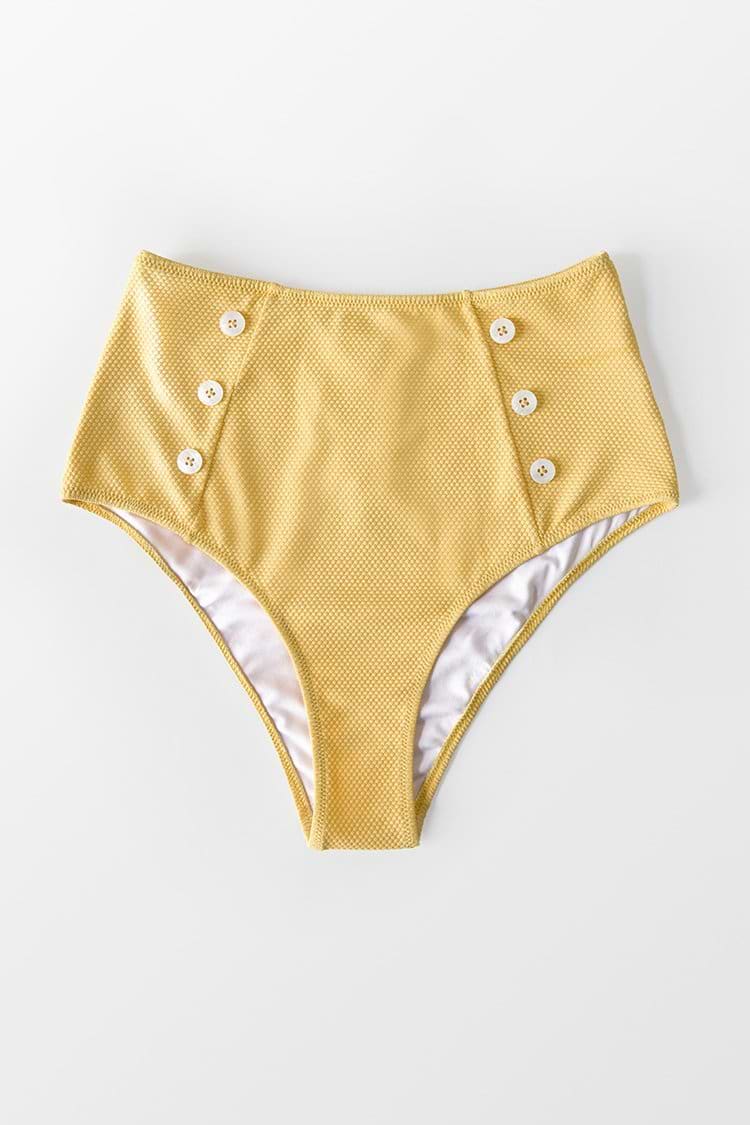 Yellow Buttoned High Waisted Bikini Bottom