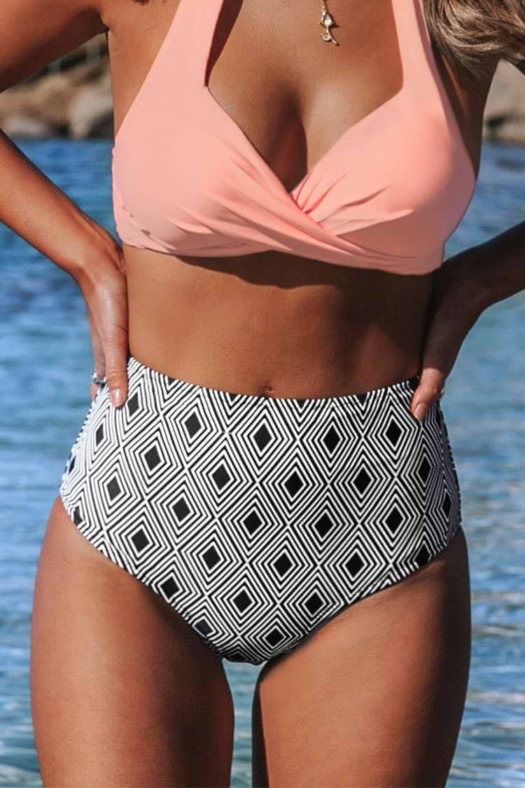 Bikini-Hose mit geometrischen Drucken und High-Waist