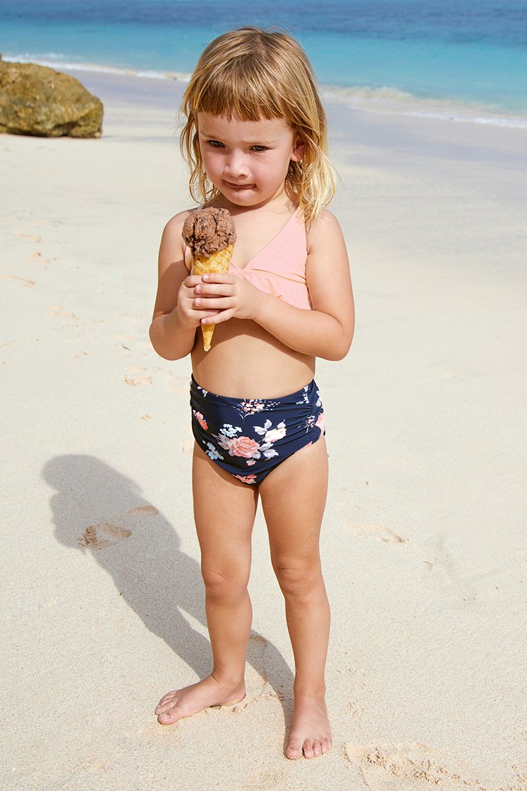 Rosa Bikini mit Rüschen und hohem Bund für Mädchen und Kleinkinder