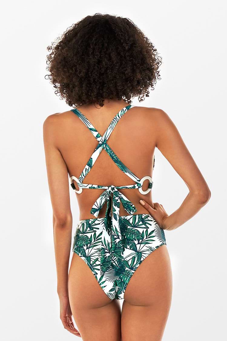Bikini-Set mit hoher Taille und O-Ring in Grün