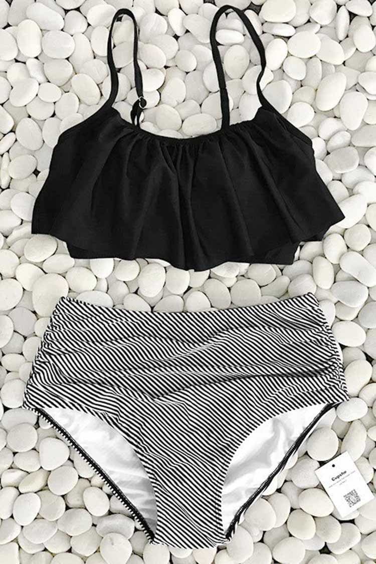Falbala Bikini-Set mit Streifen-Muster und High Waist