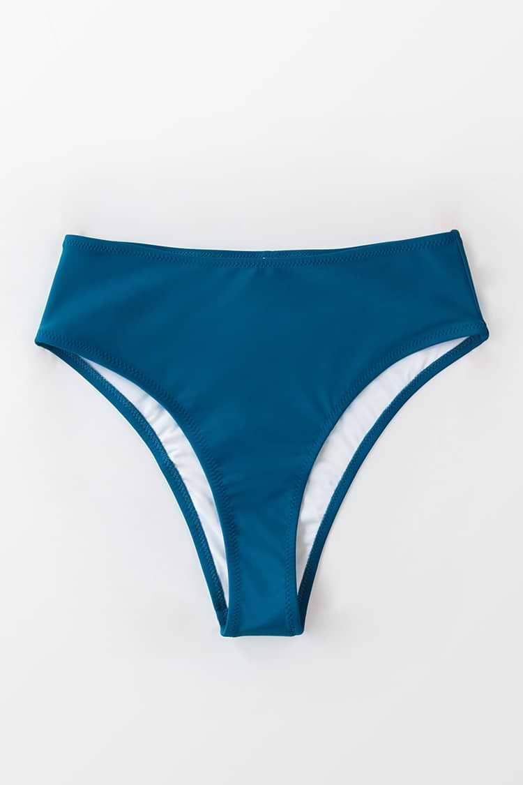 Bas de bikini taille haute froncé bleu