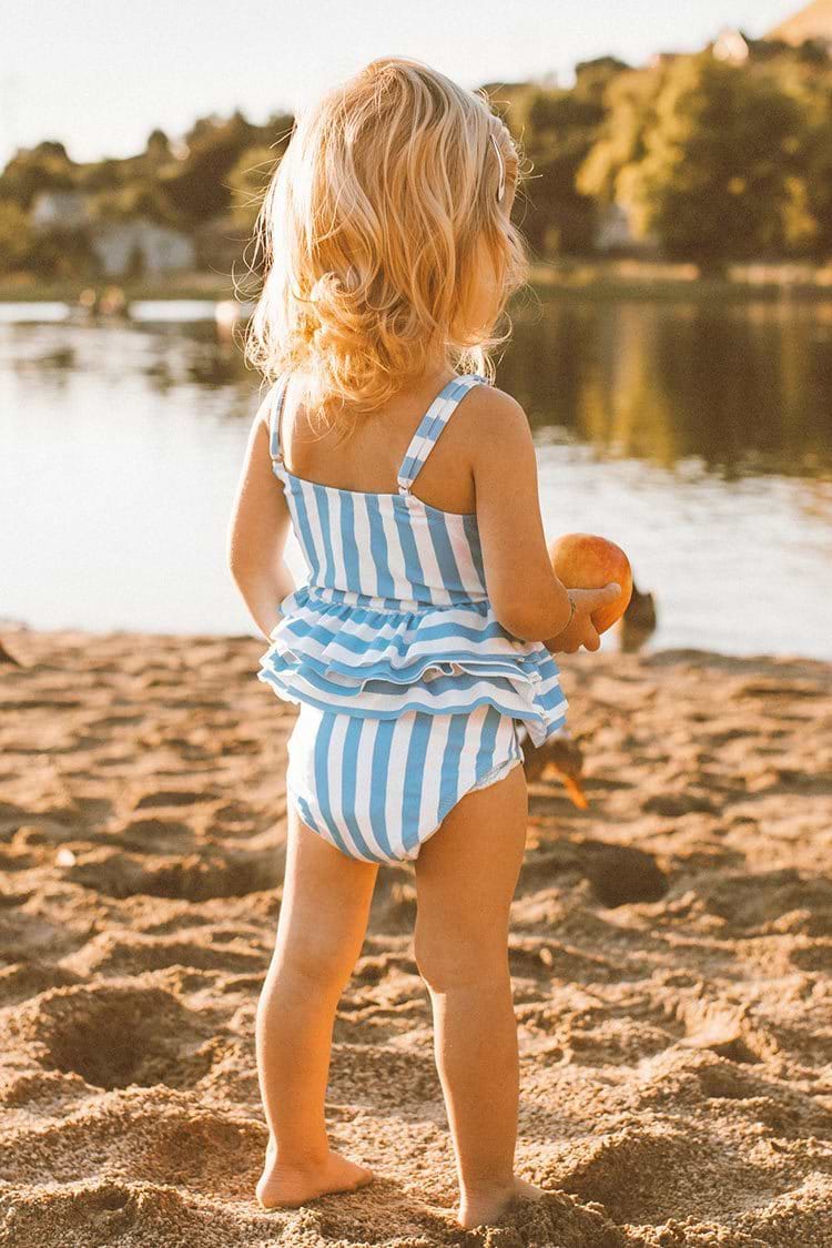 Maillot de bain une pièce à rayures bleues et blanches pour filles
