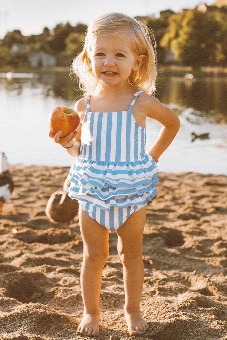 Maillot de bain une pièce à rayures bleues et blanches pour filles