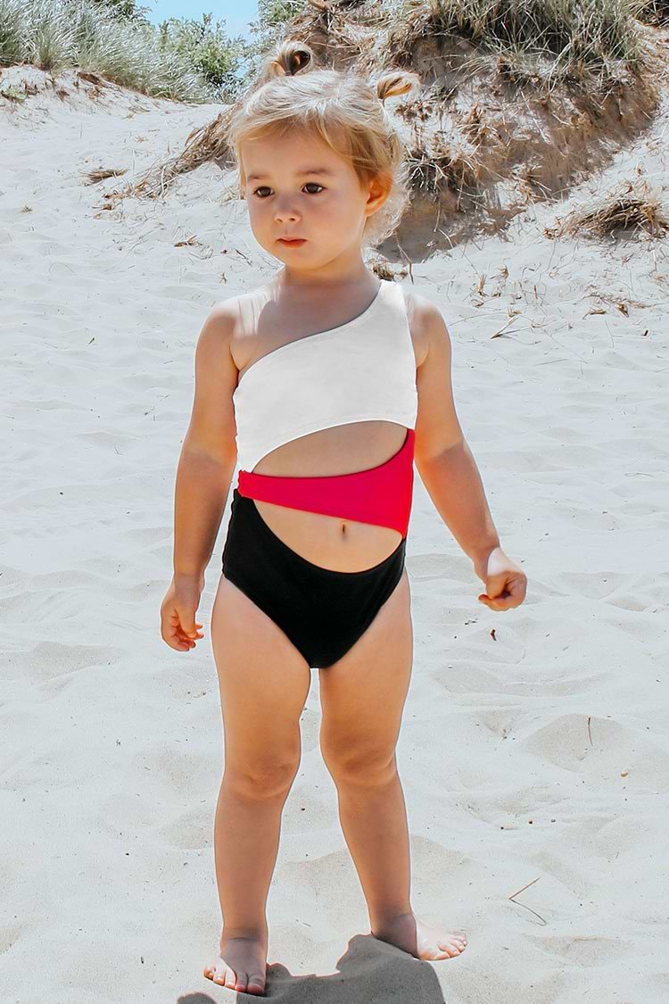 Maillot de bain une pièce découpé à une épaule pour enfants