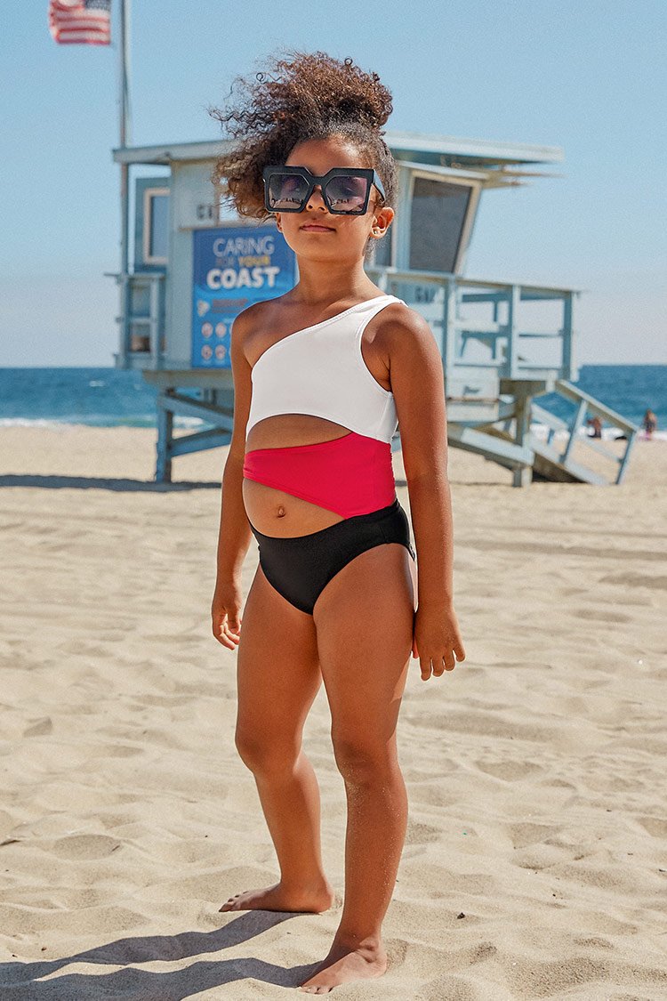 Maillot de bain une pièce découpé à une épaule pour enfants