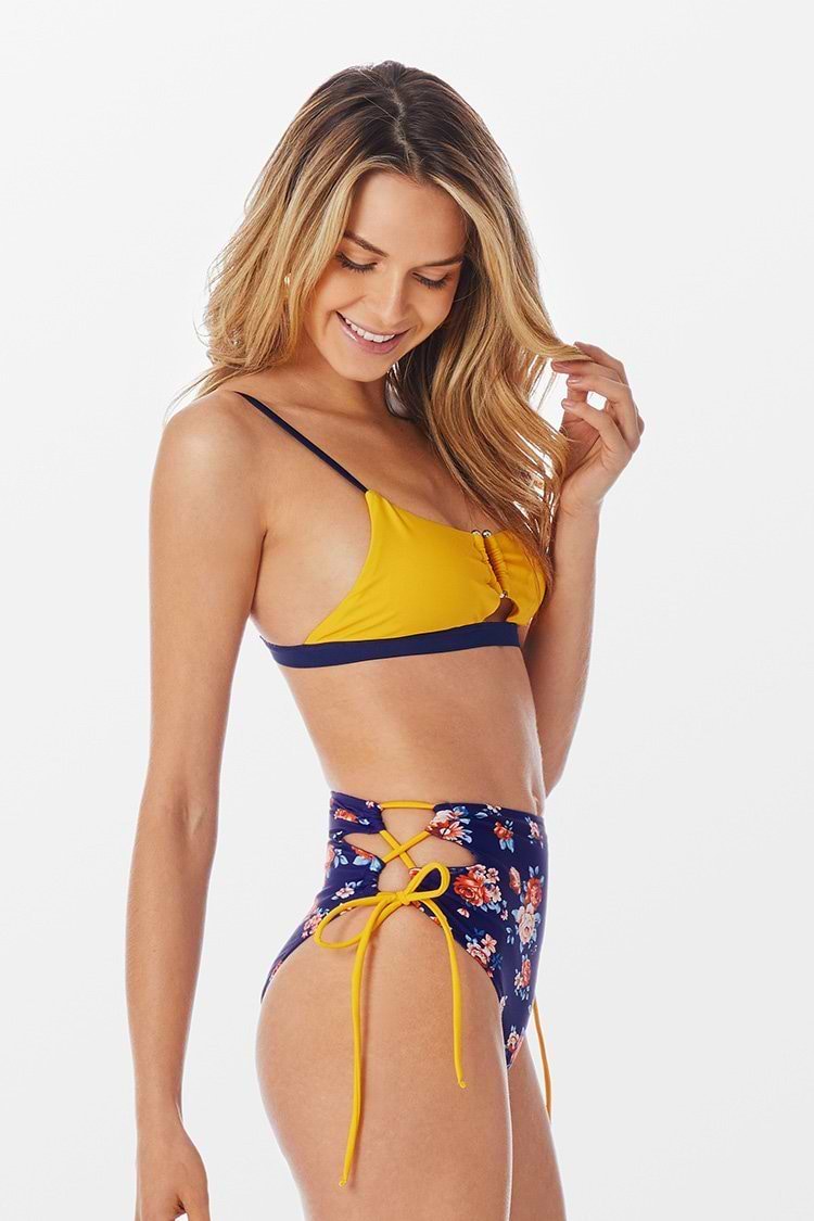 Colorblock Floral High Waisted Bikini Swimsuit
