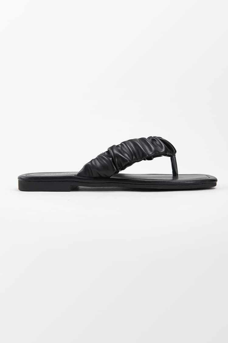Black Orchid Ruched Thong Sandals