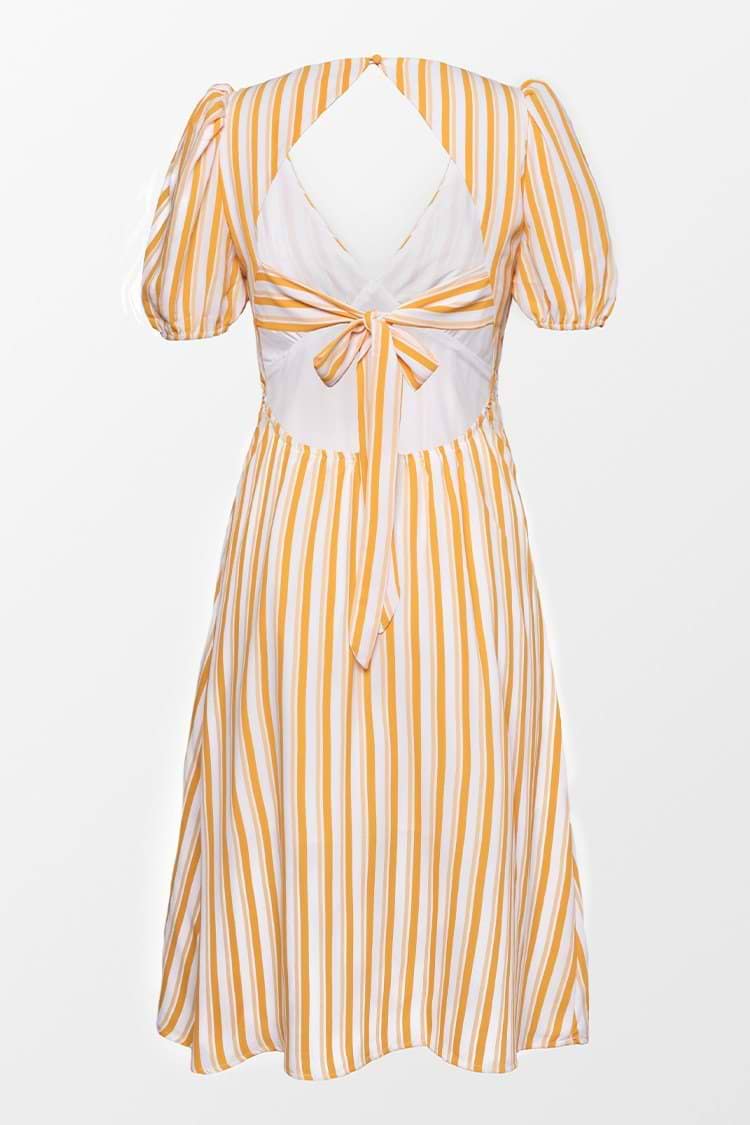 Aubrielle Yellow Striped Tie Back Dress