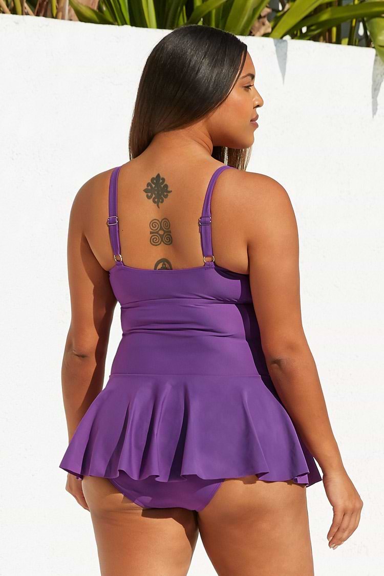 Purple O-ring Plus Size One Piece Swimdress