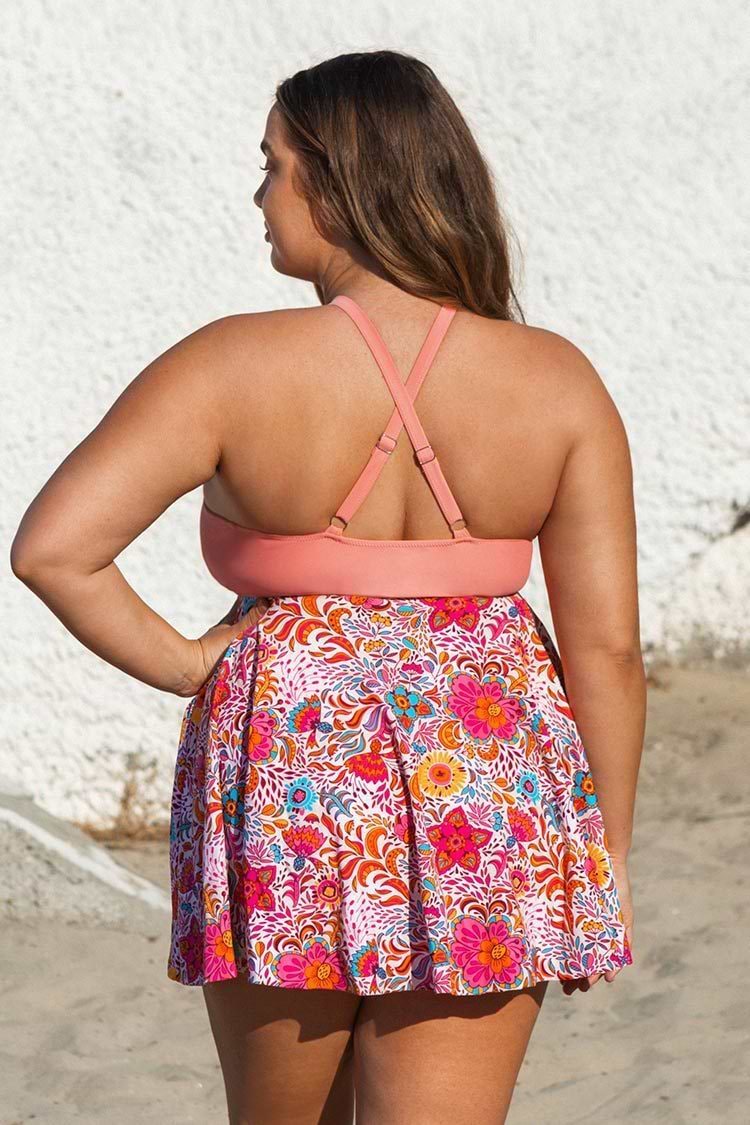 Floral Cutout Plus Size Tankini