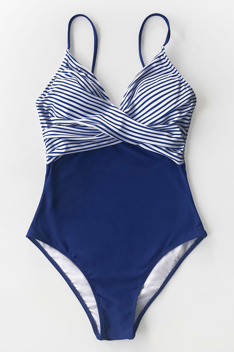 Blue and Stripe One Piece Swimsuit