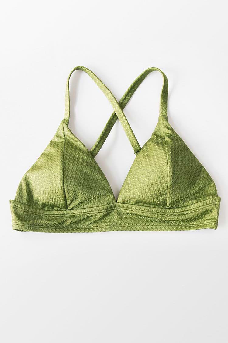 Green Textured Triangle Bikini Top