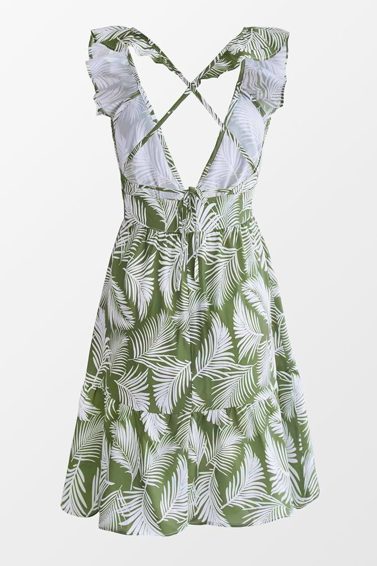 Meghan Leafy Ruffle Trim Dress