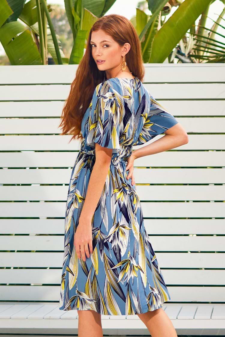 Heidi Buttoned V-neck Elastic Waist Dress